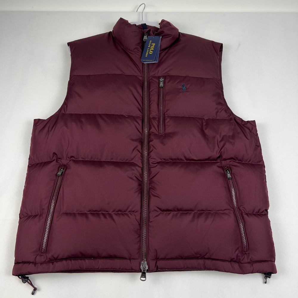 Polo Ralph Lauren Puffer Vest L Burgundy Down Water Repellent NWT Mens Outerwear